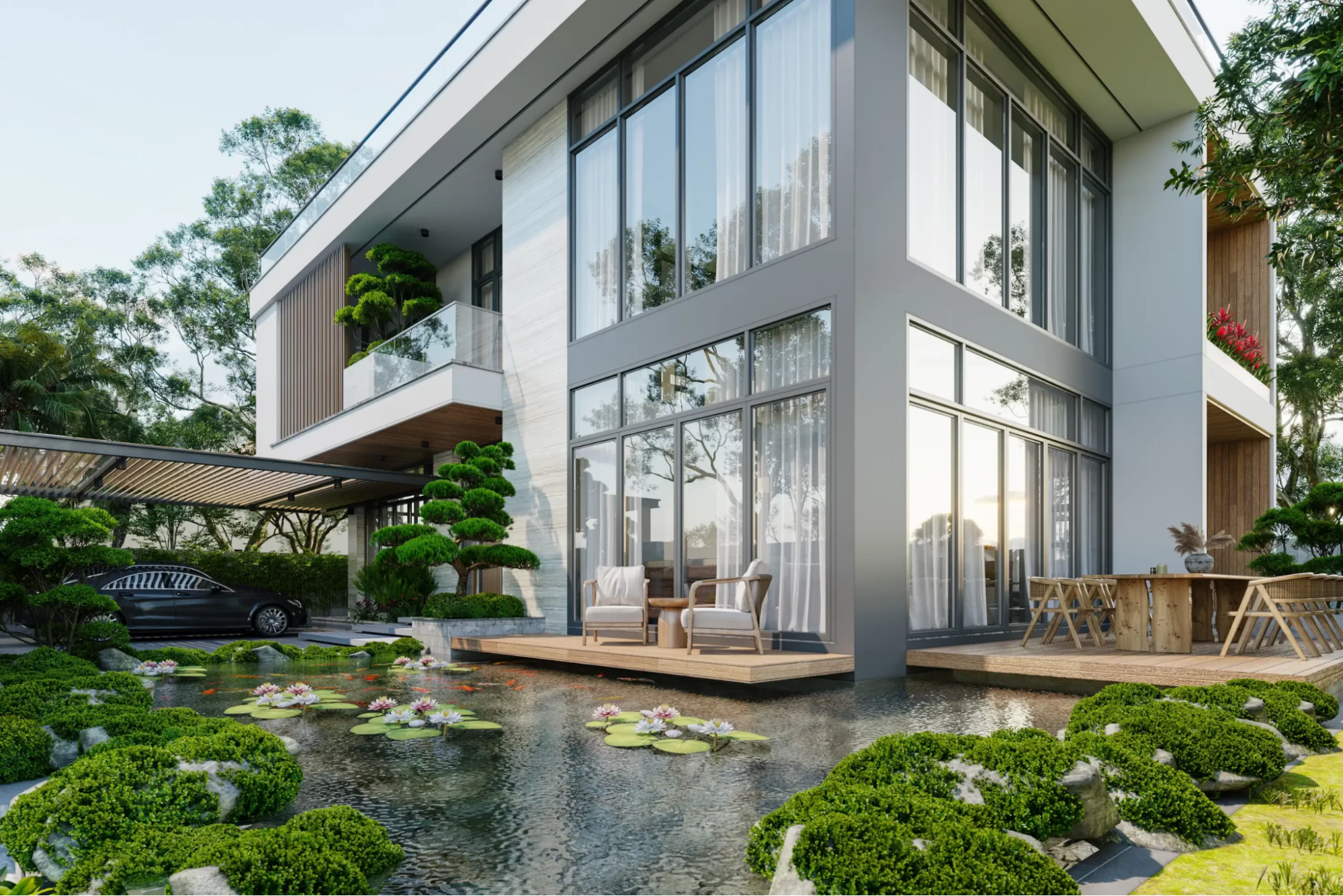 An upper-class living experience at a 500m2 two-story garden villa with a pool and magnificent landscape. (Source: Internet)