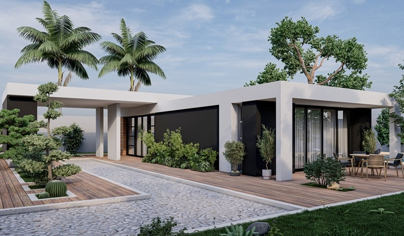 The upscale, luxurious resort space of a 500m2 single-story garden villa with a modern open design. (Source: Internet)