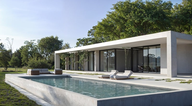 The upscale, comfortable design of a 500m2 single-story garden villa with an open space facing the pool. (Source: Internet)