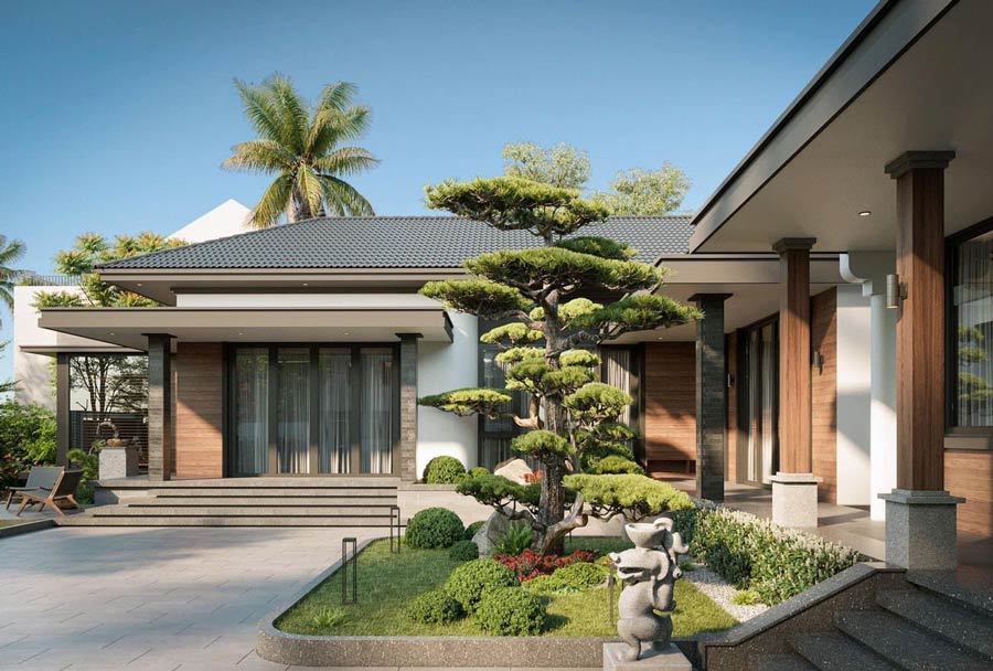 Peak architectural artistry brings a tranquil beauty to a luxurious 500m2 Japanese-roof garden villa. (Source: Internet)