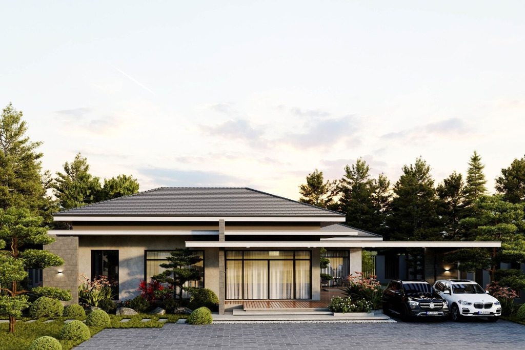 An ideal, nature-friendly living space at an upscale, modern 500m2 Japanese-roof garden villa. (Source: Internet)