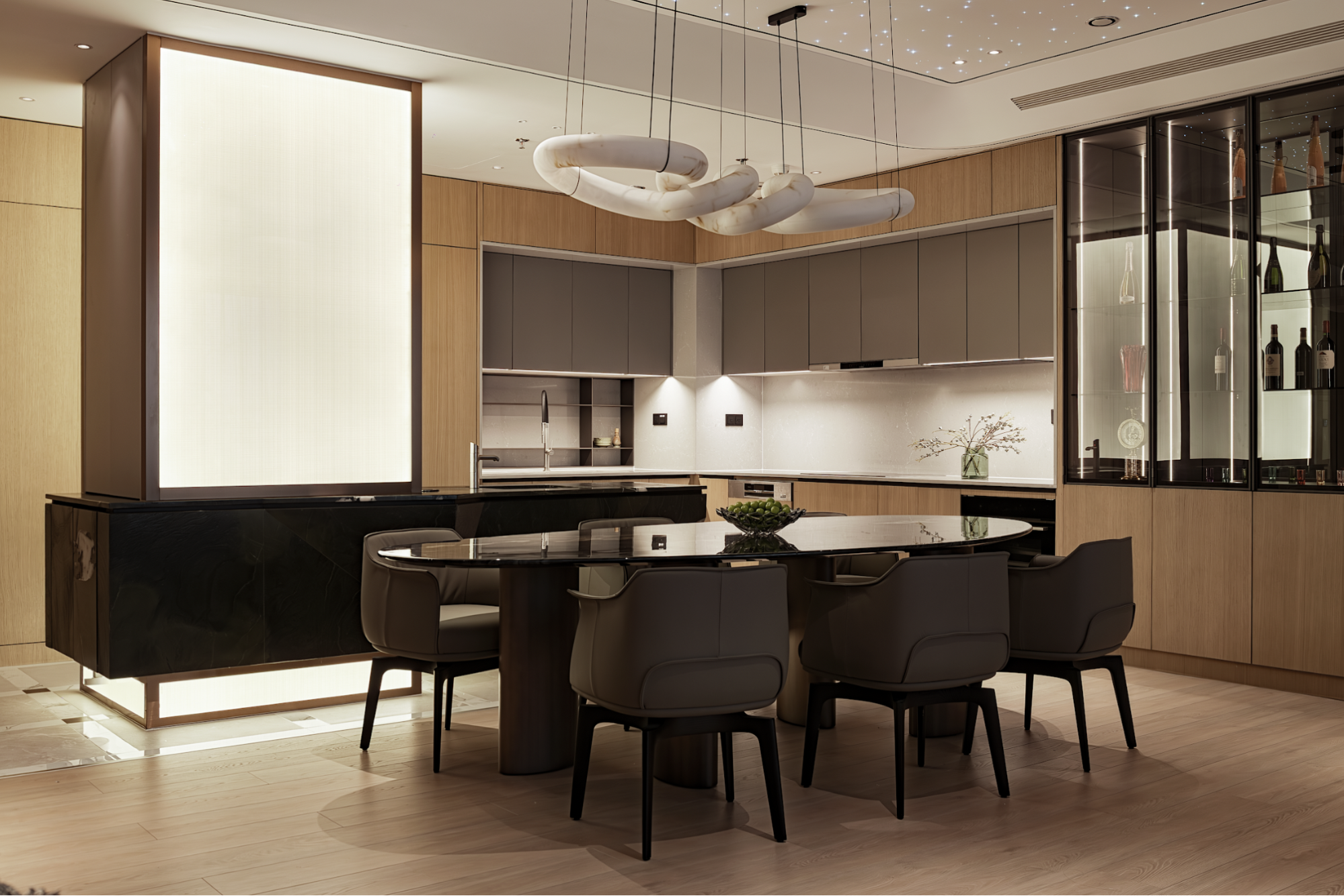 The kitchen and dining area – Modern design optimizing the connection in family activities.