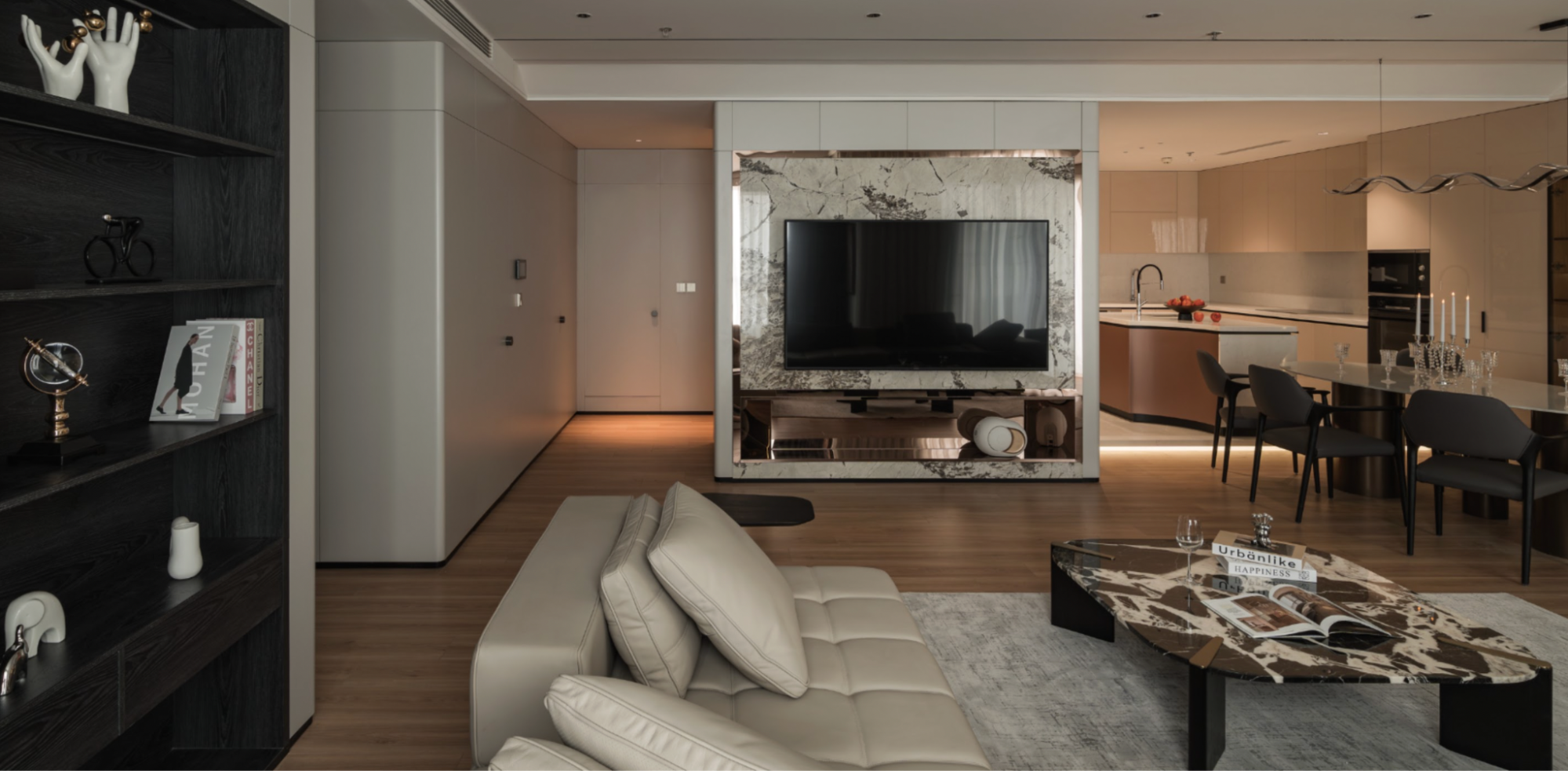 The living-room area with refined furniture, helping complete the experience in the villa.