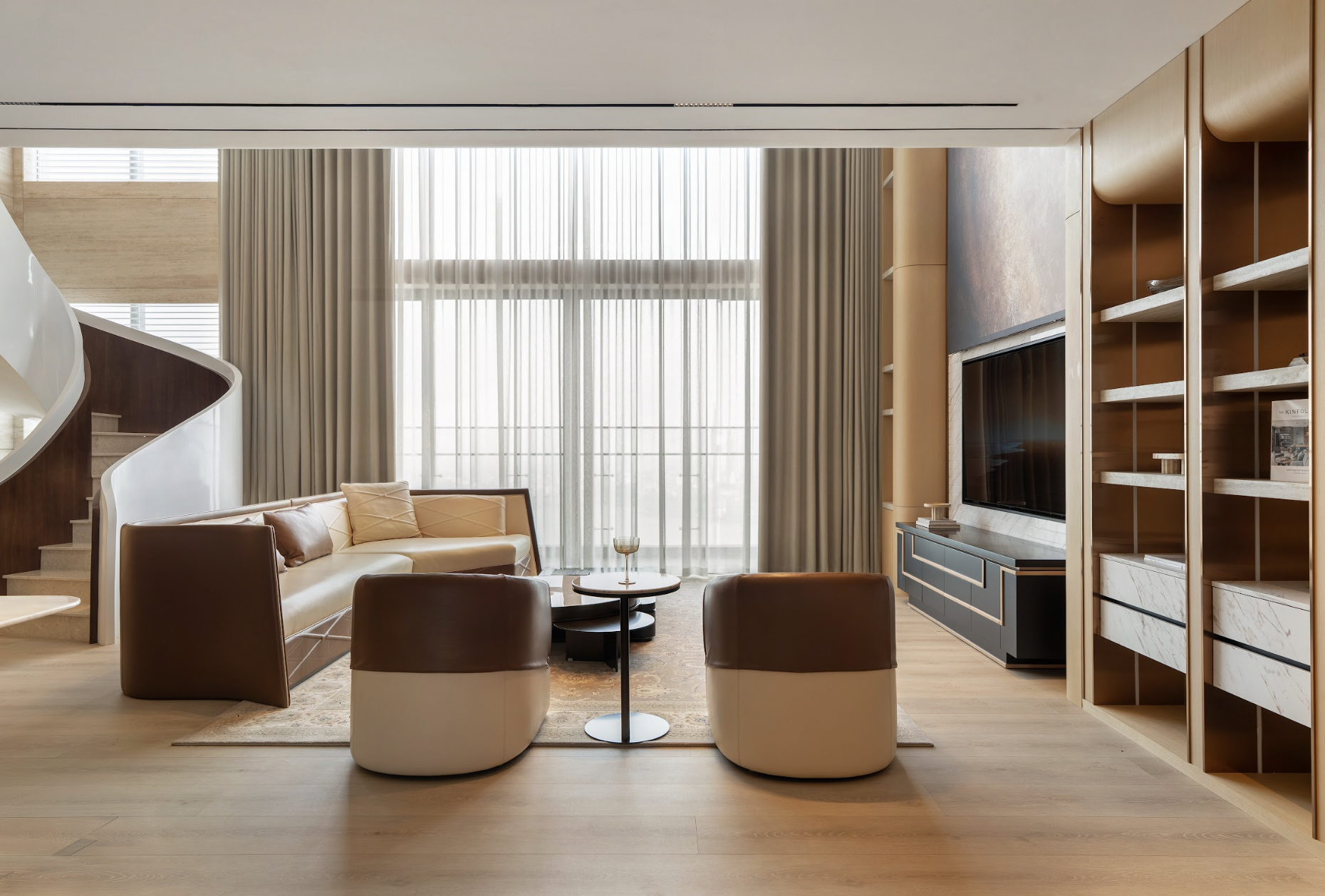 The master bedroom – A private resting space with open views, expressing the riverside villa's spirit of living close to nature.