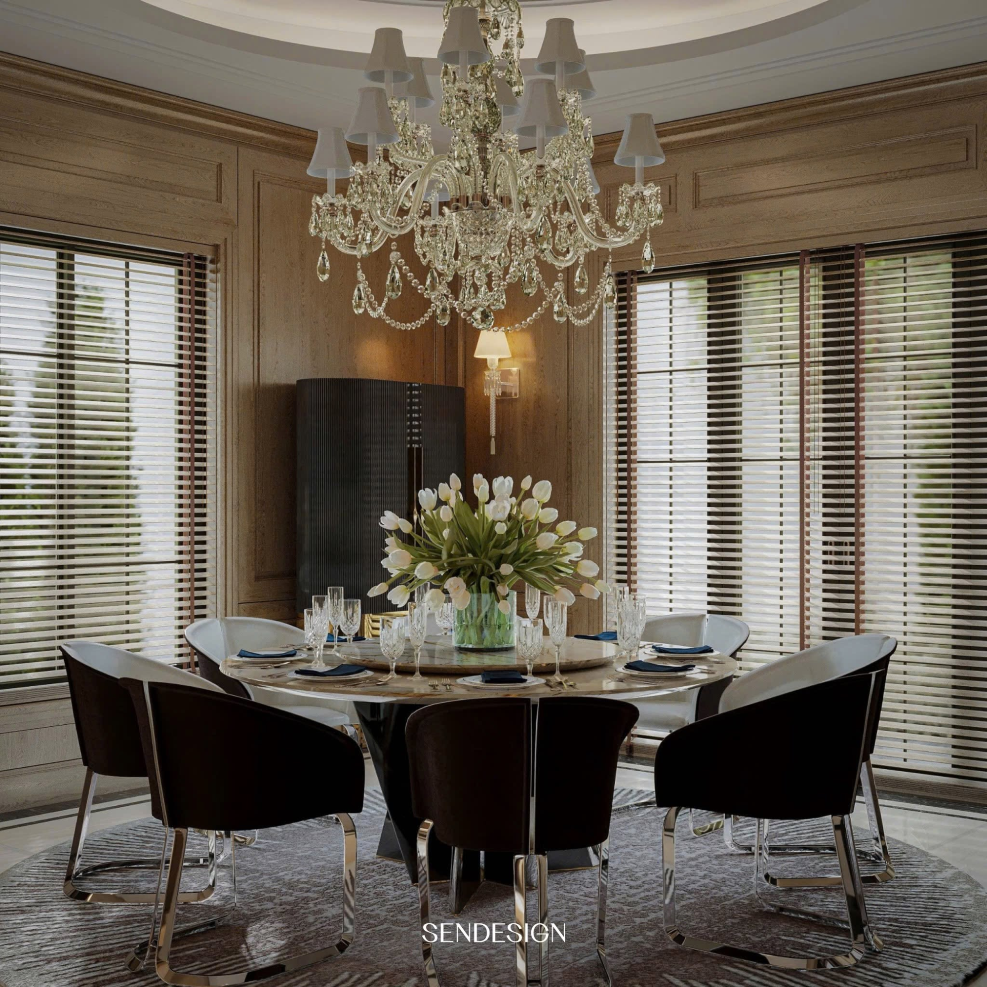 The Chateaux Villa dining space expresses luxury with refined furniture and a harmonious layout.