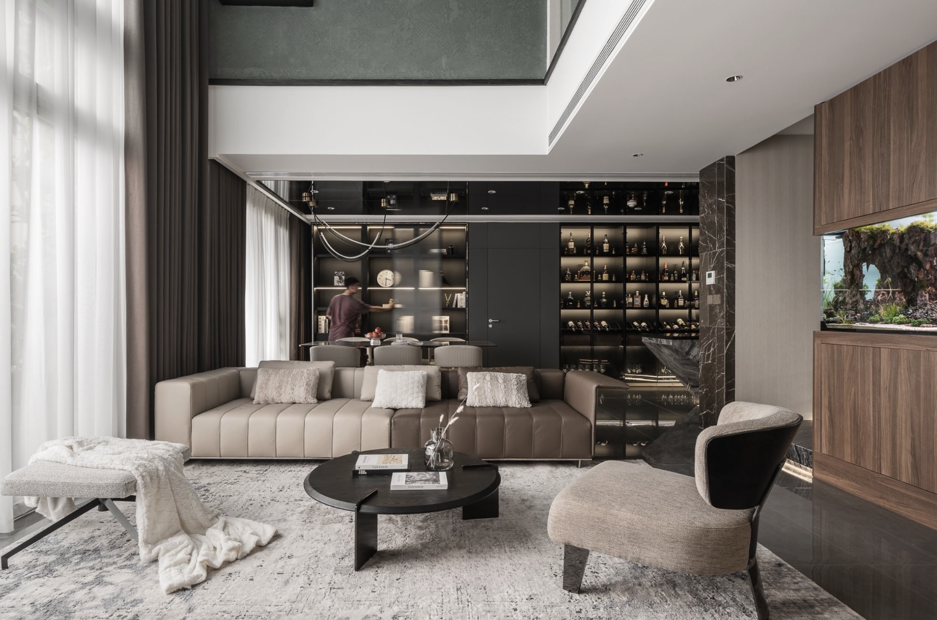 The living-room area with an open design, seamlessly connecting the interior and the shared living space.