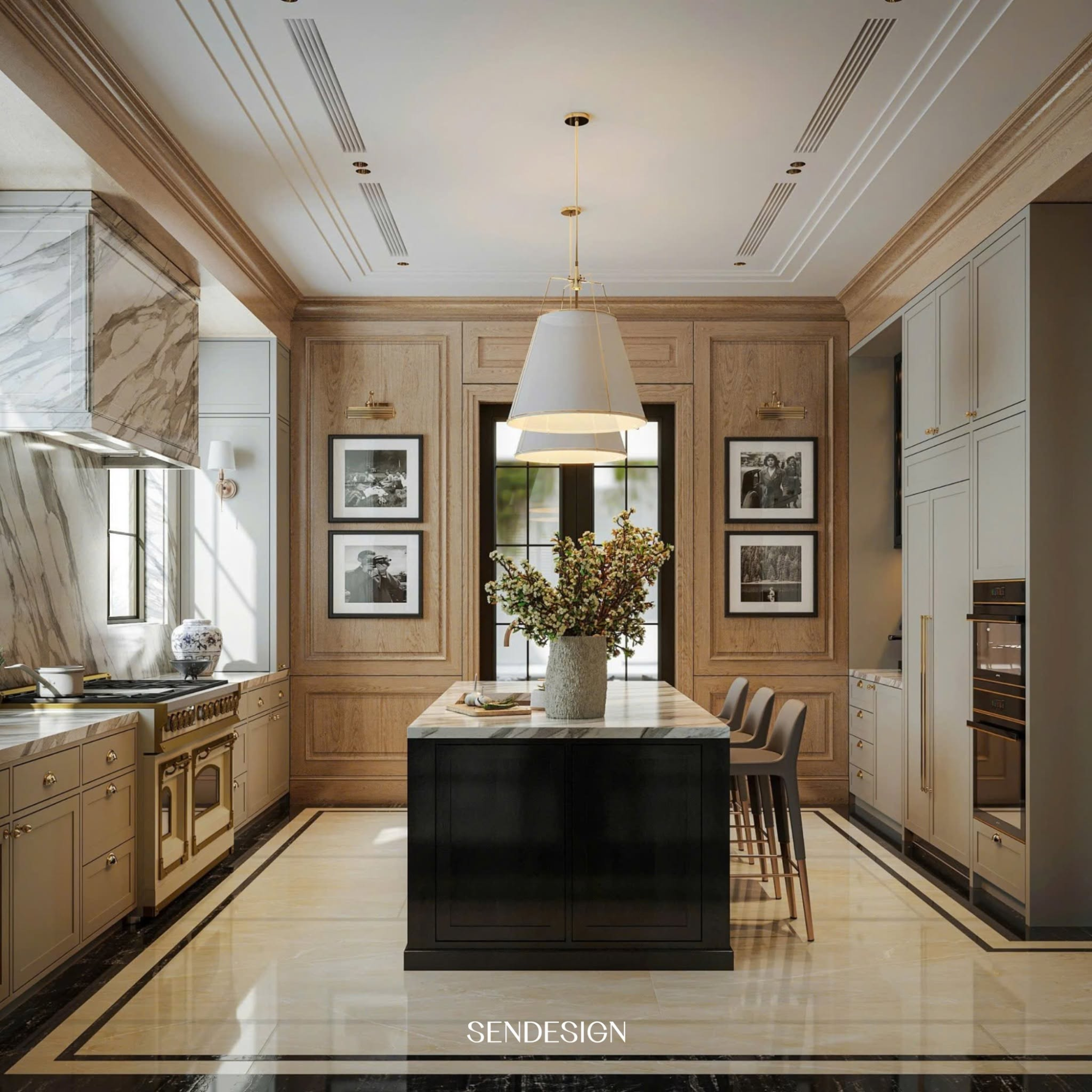 The kitchen is arranged scientifically, combining premium materials and harmonious lighting to optimize the user experience.