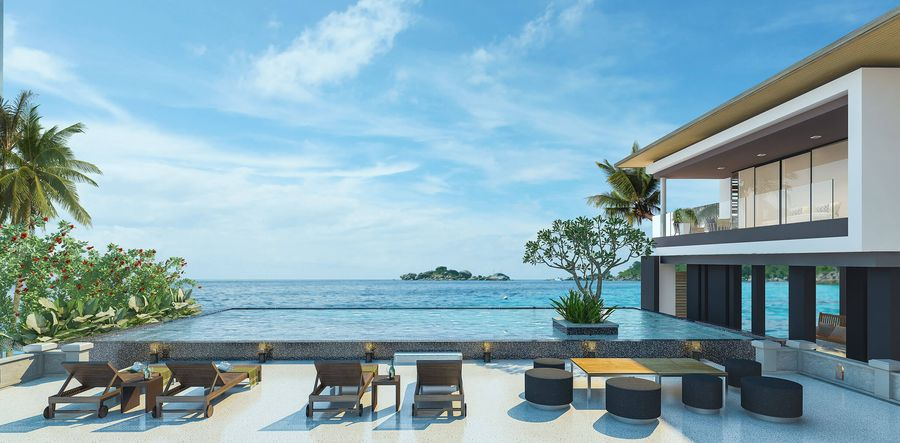 Biệt thự ven biển ưu tiên thiết kế hồ bơi vô cực và sử dụng vật liệu chống ăn mòn chuyên dụng. (Nguồn ảnh: Internet)