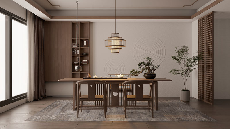 Gỗ Ngọc Am đỏ trong thiết kế phòng trà trang trọng