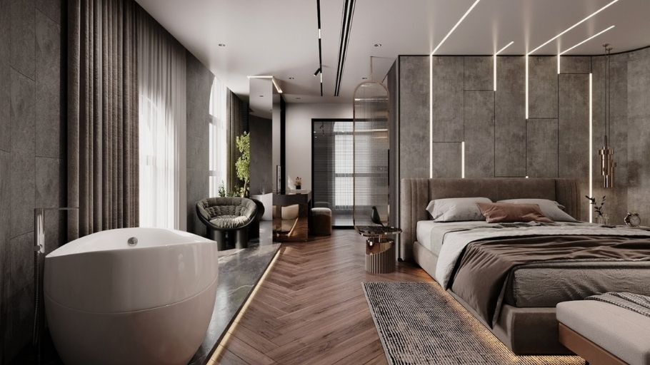Khối tum được tiết chế giúp tổng thể biệt thự duy trì vẻ cân đối và hài hòa