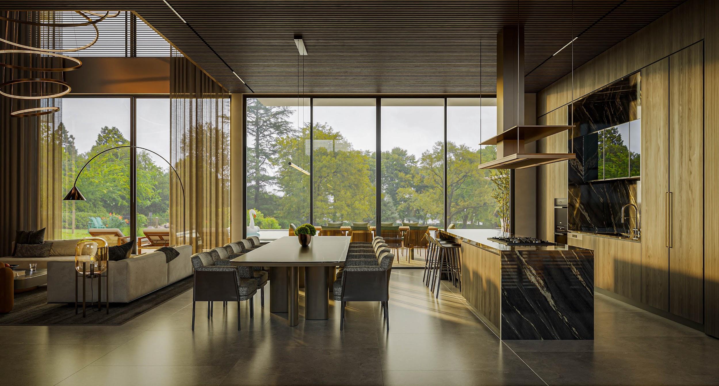 Không gian mở giúp nhà bếp biệt thự Lakeside Residences giao hòa cùng thiên nhiên.