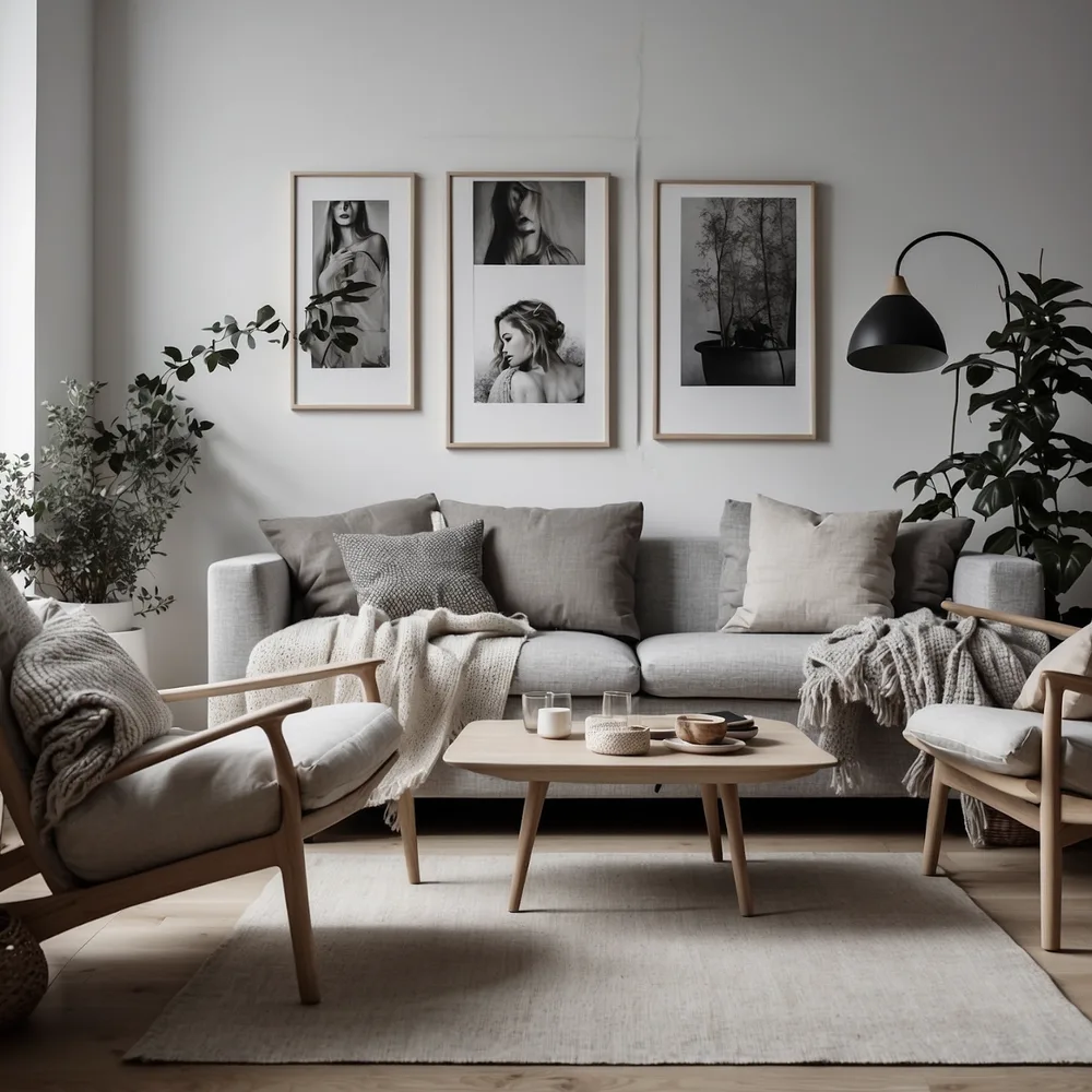 Phòng khách sử dụng nội thất vừa đủ, kết hợp cây xanh và texture để tăng chiều sâu thị giác (Nguồn hình: Internet)