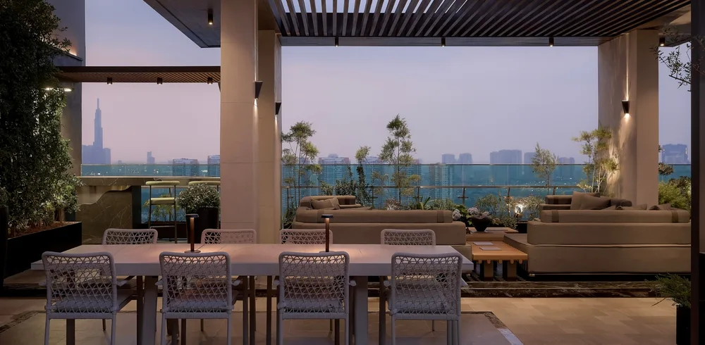 Không gian Feliz Penthouse gây ấn tượng với thiết kế sang trọng, vật liệu tinh tế và tầm nhìn rộng mở.