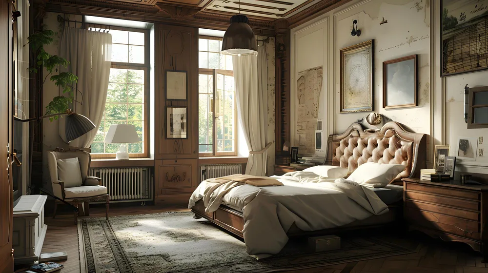Với penthouse, Vintage nên tập trung ở đầu giường, bàn bên và chất liệu thay vì phủ kín toàn bộ căn phòng (Nguồn hình: Internet)